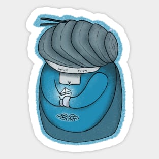 Blue Kokeshi Doll Sticker